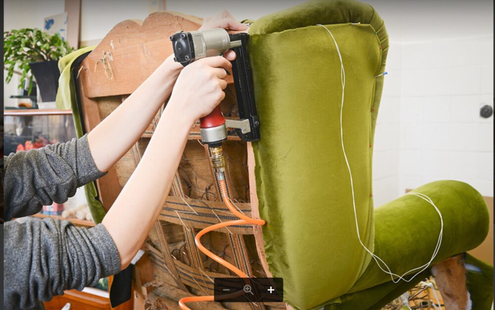 Reupholstering a chair with new fabric